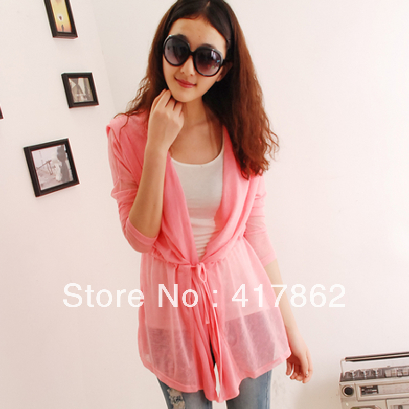 2013 candy color summer medium-long sun protection clothing cardigan all-match long-sleeve transparent thin outerwear