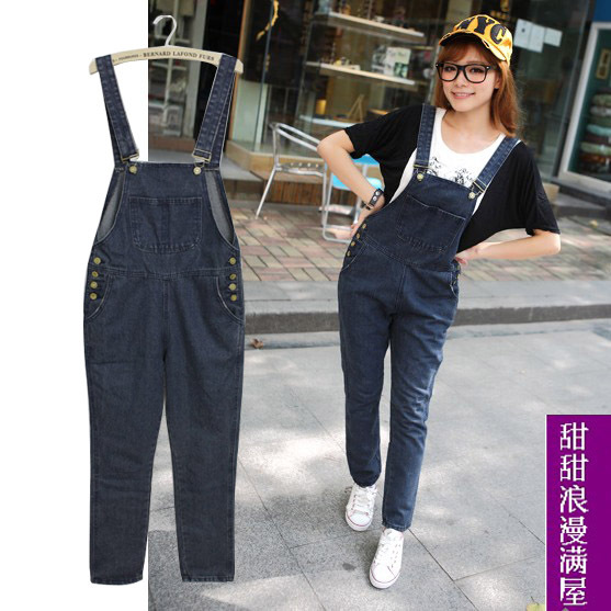 2013 casual fashion personality Dark Blue denim bib pants denim trousers c5209