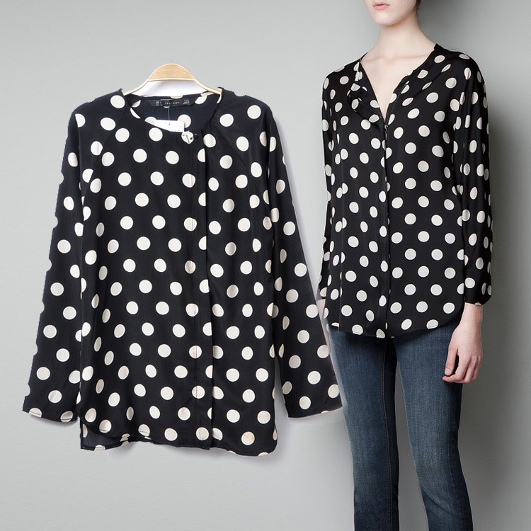 2013 Casual Ladies Chiffon Blouse for women Print Polka Dot  Fashion Summer Blouses