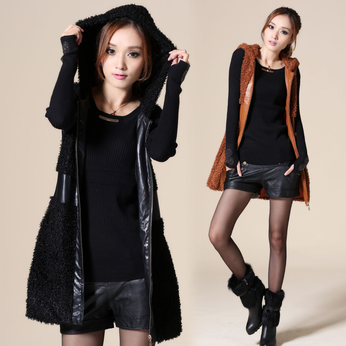 2013 casual women's sweet medium-long with a hood vest top