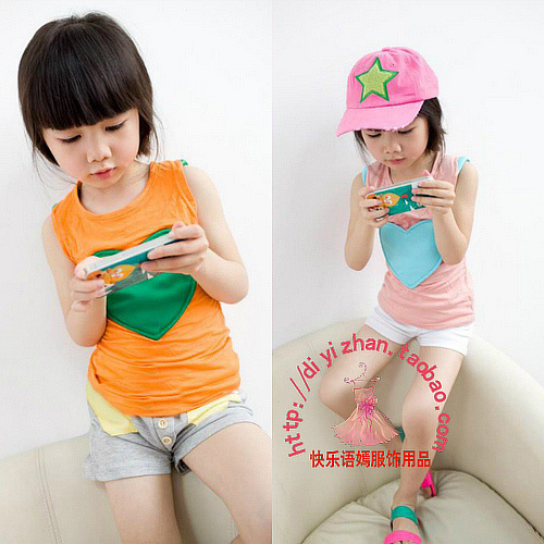 2013 clothing girls modal candy color peach heart T-shirt sleeveless vest child vest summer