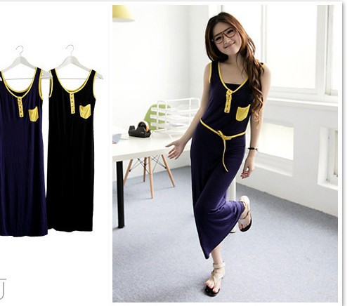 2013 Color border 5399 pocket style leather three-color tank dress novelty dress cute dress Free shipping