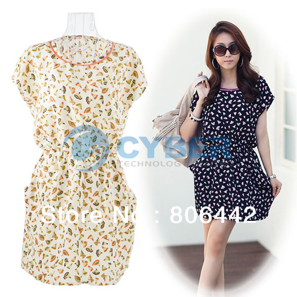 2013 Comfortable Fashion Women Round Neck Floral Prints Sleeveless Mini Chiffon Dress Free Shipping 10047