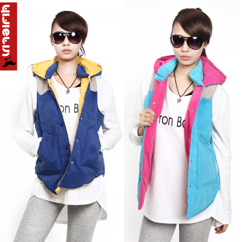 2013 cotton vest with a hood down cotton vest thickening plus size clothing wadded jacket female