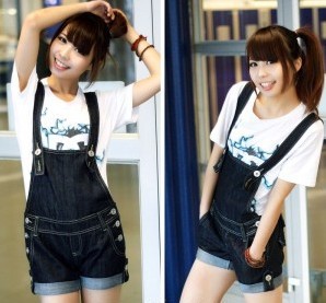 2013 Cute Denim overalls Package hip students Suspenders skirt Female Siamese Overalls Denim shorts Free Shipping  L252-3