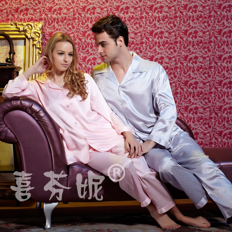 2013 cute discount women's adult faux silk satin 2 piece top shirt pants couple lovers pajamas sets costume sleepwear 2403