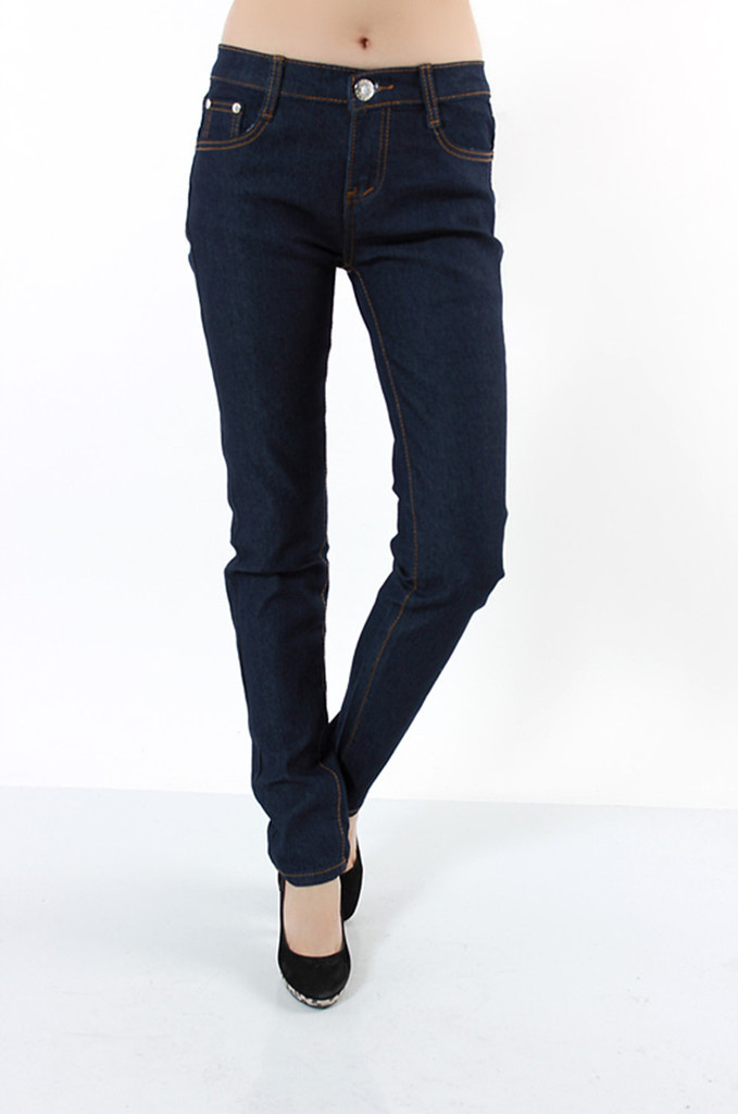 2013 dark blue waist thickened elastic pencil jeans Free shipping