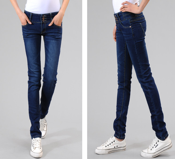 2013 dark color tight fitting female slim skinny pants pencil pants casual pants q155 buttons high waist jeans