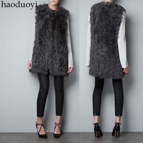 2013 Dark gray fur vest fox fur long vest fur vest 6 full Free Shipping