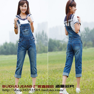 2013 denim bib pants female denim bib pants capris one piece 555 bib pants