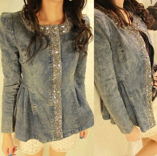 2013 denim outerwear female fashion warfactory beading denim outerwear female fashionable female denim