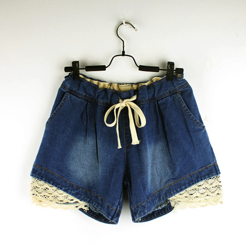 2013 denim shorts female casual loose mm lace shorts beach shorts