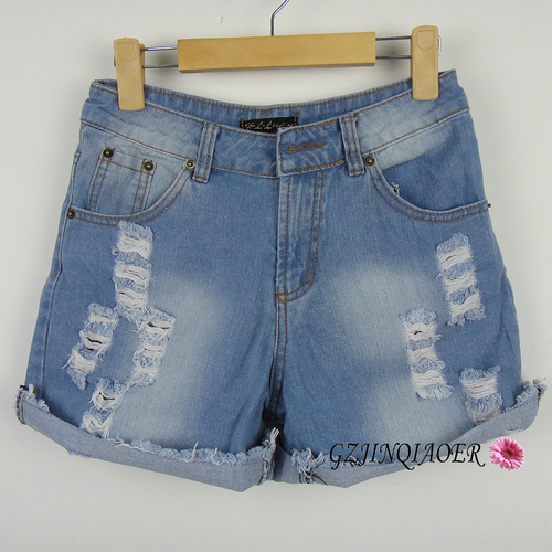 2013 denim shorts female mm single-shorts light color high waist plus size loose