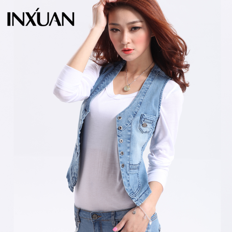 2013 denim vest female denim waistcoat vest Women short design slim spring and summer