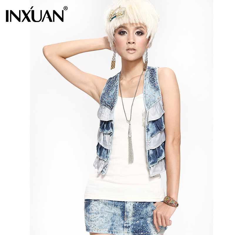 2013 denim vest female fashion water wash vest slim small vest