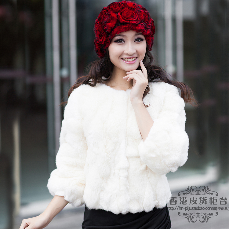 2013 design o-neck short fur women's rex rabbit hair fur coat