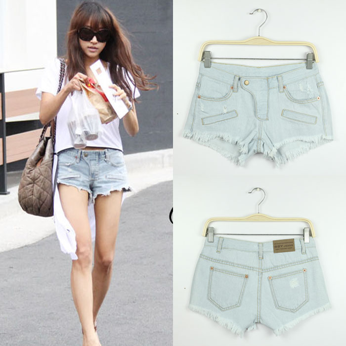 2013 distrressed jeans loose irregular personalized denim shorts female