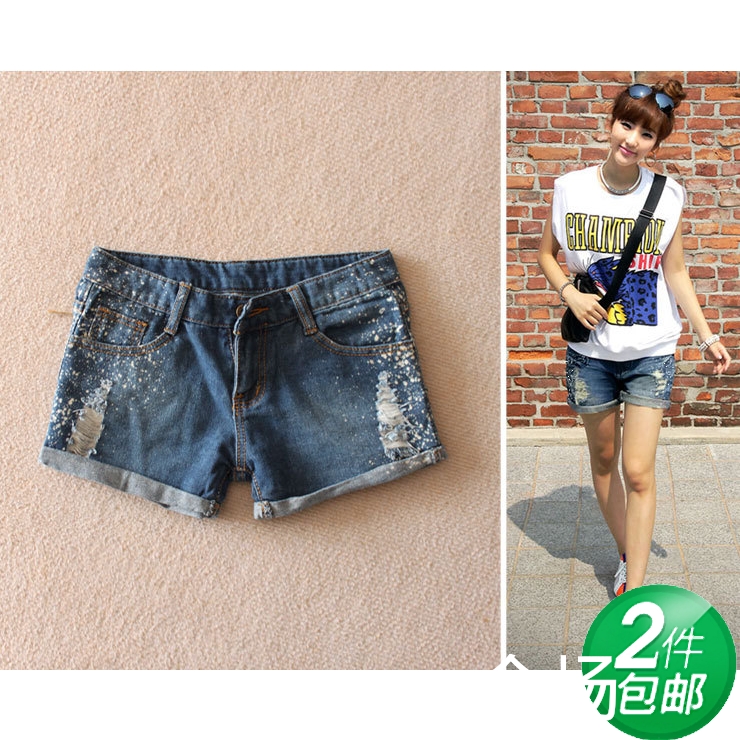 2013 distrressed roll up hem denim shorts women's loose boot cut jeans casual denim shorts female denim