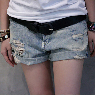 2013 distrressed roll-up hem white light color water wash women's cattle casual shorts 1911