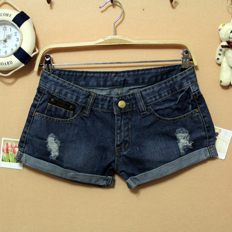 2013 distrressed zipper loose roll-up hem women's female spring women's denim shorts