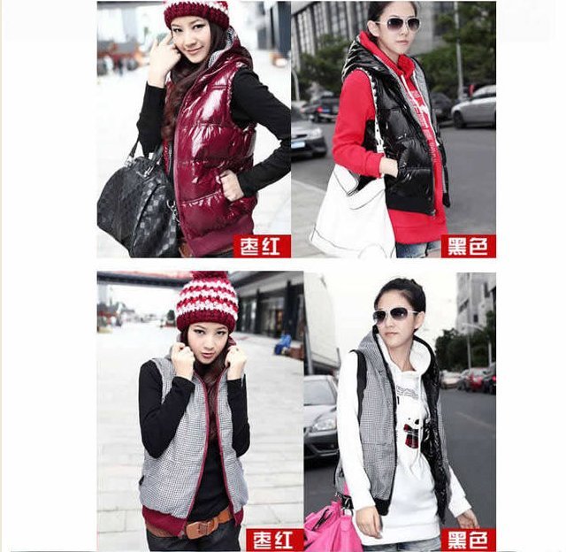 2013 down vest brand down vest winter down vest , Hoodies Ladies coats , with hat down jacket ,Two sides wear