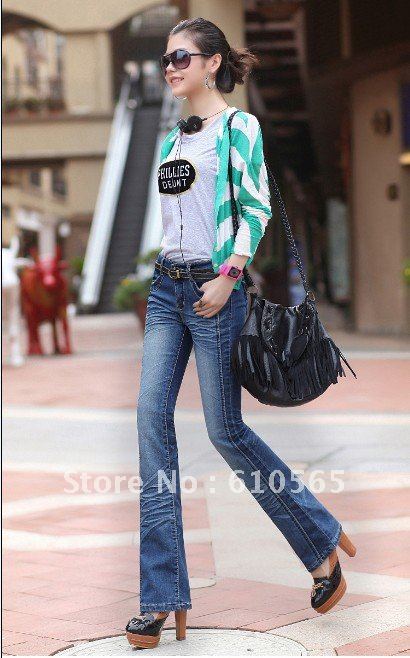 2013 Elastic plus size slim butt-lifting boot cut denim jeans for woman bell-bottom skinny jeans trousers free shipping