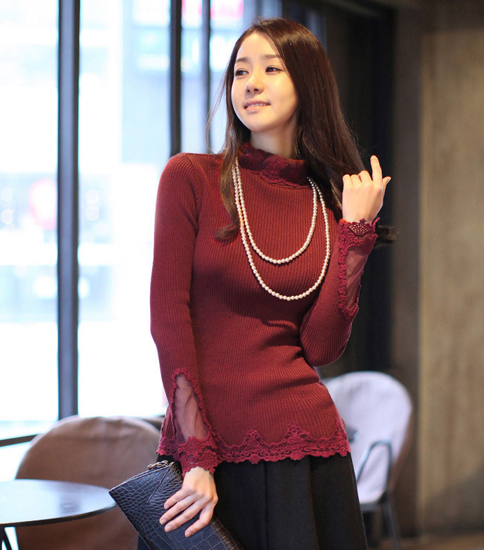 2013 Elegant Lace Splicing Sweaters Turtleneck 2120742