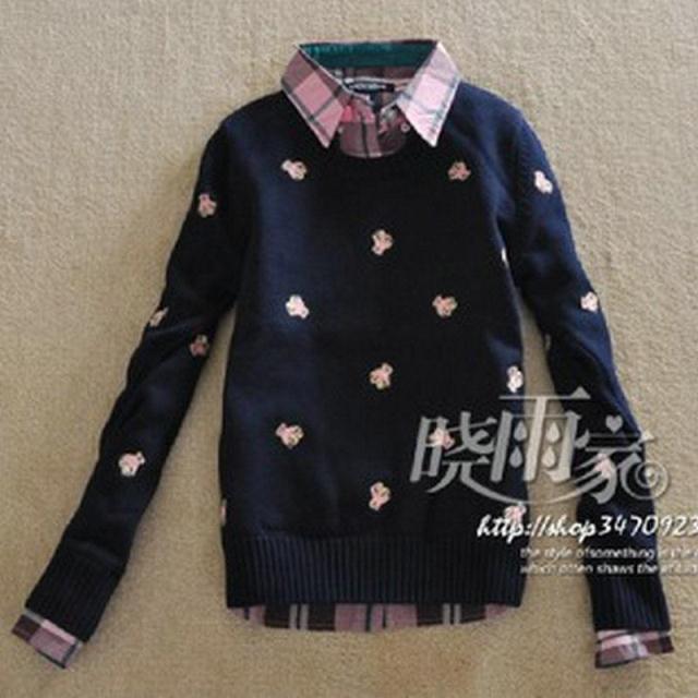 2013 embroidery knitted sweater women's fashion preppy style full-body sweater