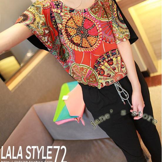 2013 Europe and the United States scarf pattern collision color stitching strapless jumpsuit