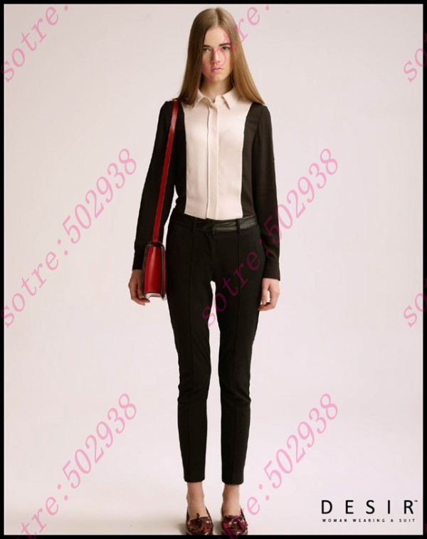 2013 Europe Style/ Chic Ladies Contact Color Patchwork Lapel Chiffon Blouse Freeshipping