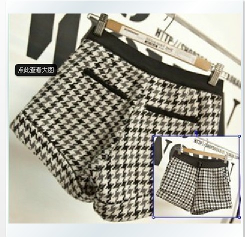 2013 European style new spring women's wild retro Houndstooth curling shorts B30