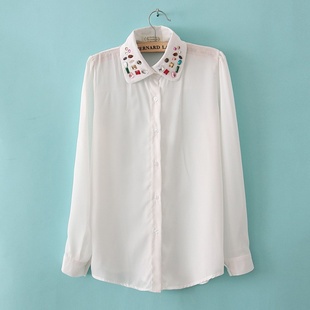 2013 excellent quality, top grade soft chiffon exclusive gem beading elegant fashion long sleeve ladies blouse shirt