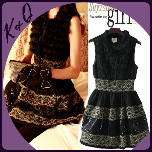 2013 Factory Dropshipping Woolen Dress with Rex Rabbit Fur Collar Sleeveless Embroidery And Paillette decoration