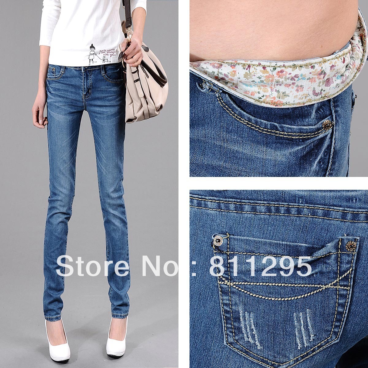 2013 Fashinable denim jeans Skinny pants female pencil pants Dark Blue color Free shipping