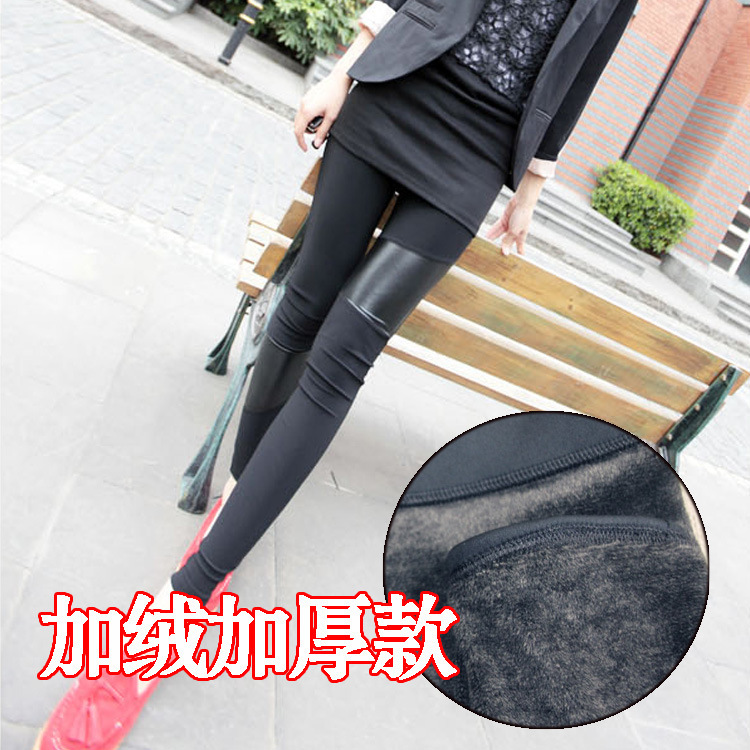 2013 fashion autumn and winter women faux leather patchwork cool spring fashion thin legging