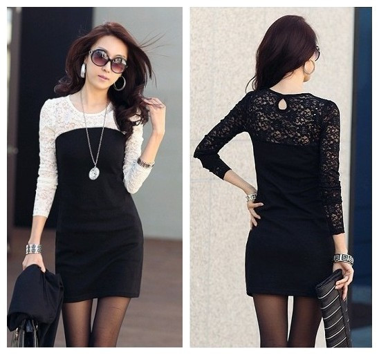 2013 fashion basic long-sleeve skirt ladies O-neck splicing color mini dress OL outwear dress wholesale and retail Free shipping