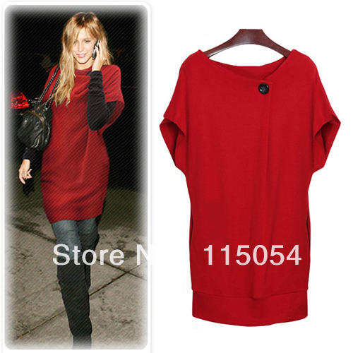 2013 fashion big pocket loose plus size women dress 20% wool one-piece dress knit T-shirt