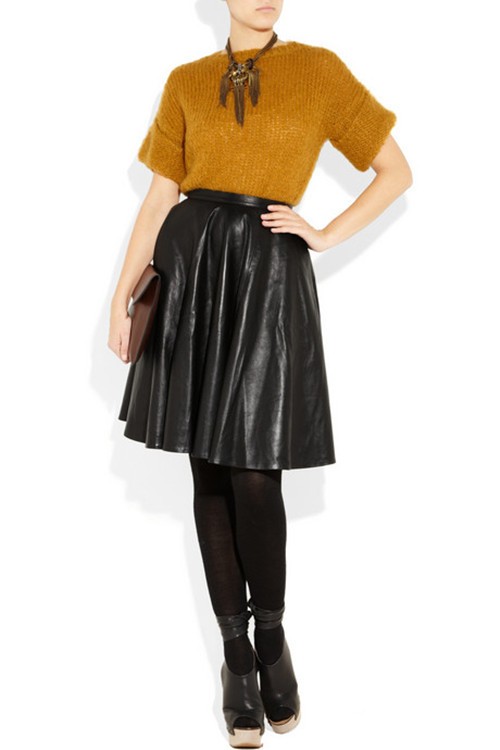 2013 fashion boutique women's leather skirt black water wash skin high waist fashion bust skirt