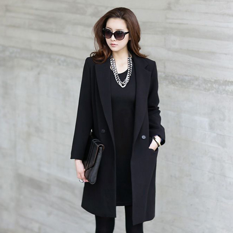 2013 fashion brief design long wool coat outerwear all-match trench overcoat women's black