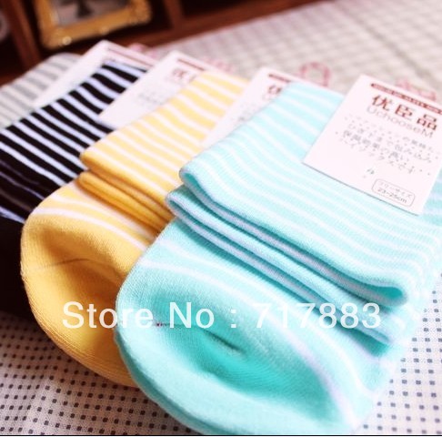 2013 FASHION candy color 100% stripe cotton sock,FREE SHIPPING Cheap Casual Ladies socks,10pairs/lot