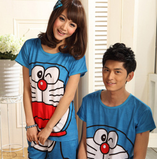 2013 fashion cartoon one piece DORAEMON lovers short-sleeve set lounge sleepwear