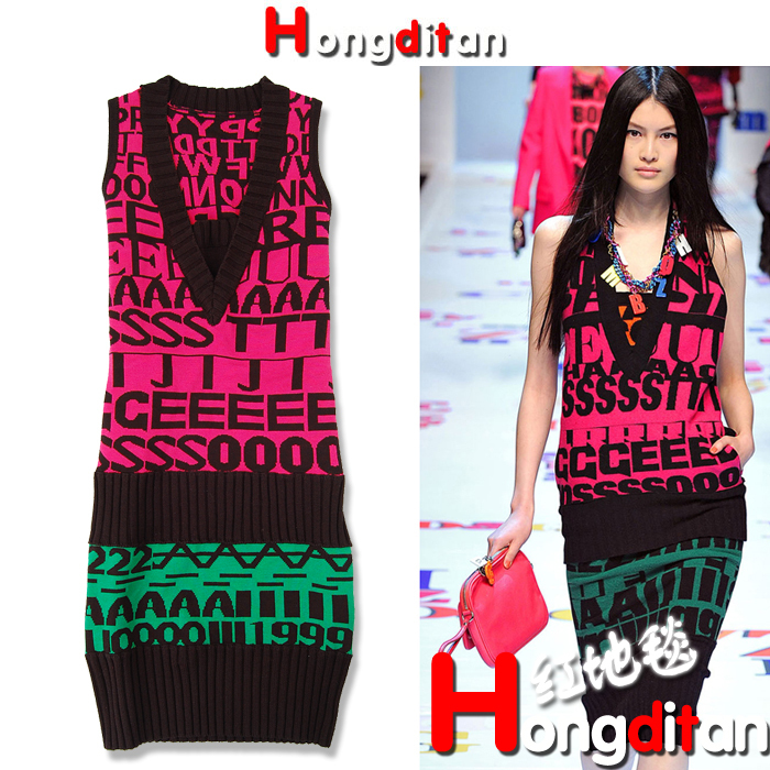 2013 Fashion design Pullover v sleeveless  slim letter  medium-long clothing long hdt111202 Women's Cardigan Sweater