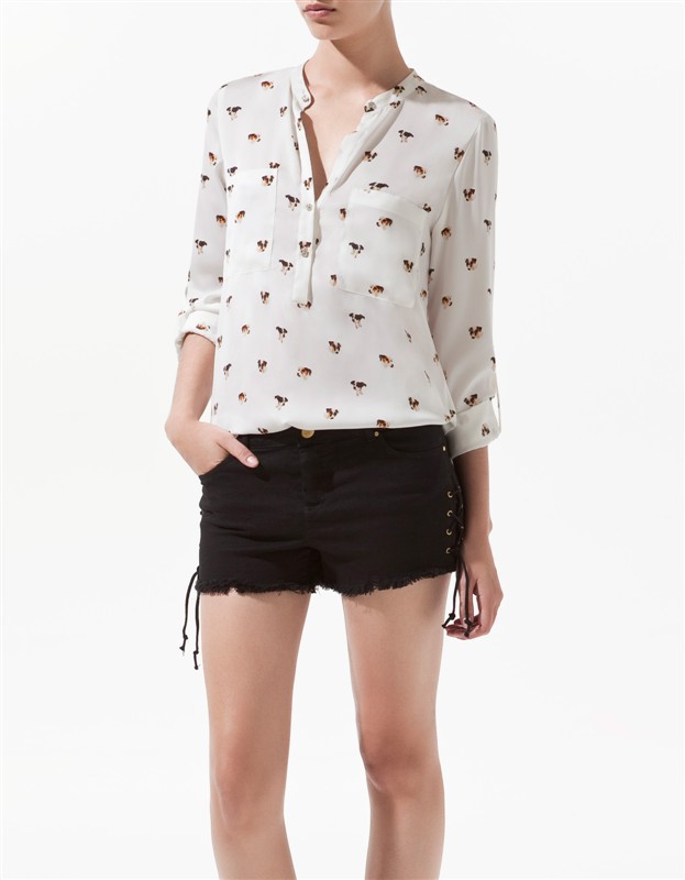 2013 Fashion dogs chiffon shirt collarless loose chiffon animal print shirt