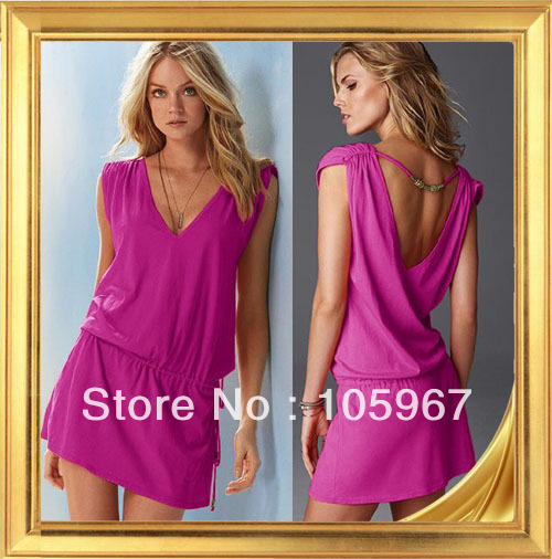 2013 fashion dress 6 color Women's one-piece dress beach dress bikini outside shirt deep V-neck sexy dress nightgown bath skirt