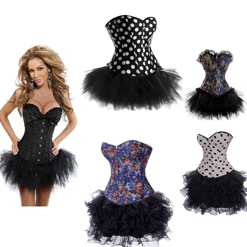 2013 Fashion drop shipping sexy corset tutu skirt black white camisole lovely strapless corset floral/dot bustiers Clubwear