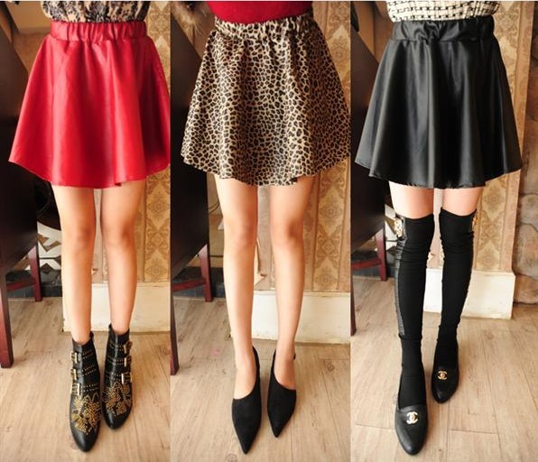 2013 fashion elegant elastic waist PU expansion skirt short skirt leather skirt bust skirt