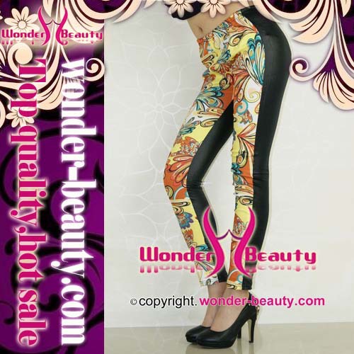 2013 Fashion flower printed leather leggings for lady