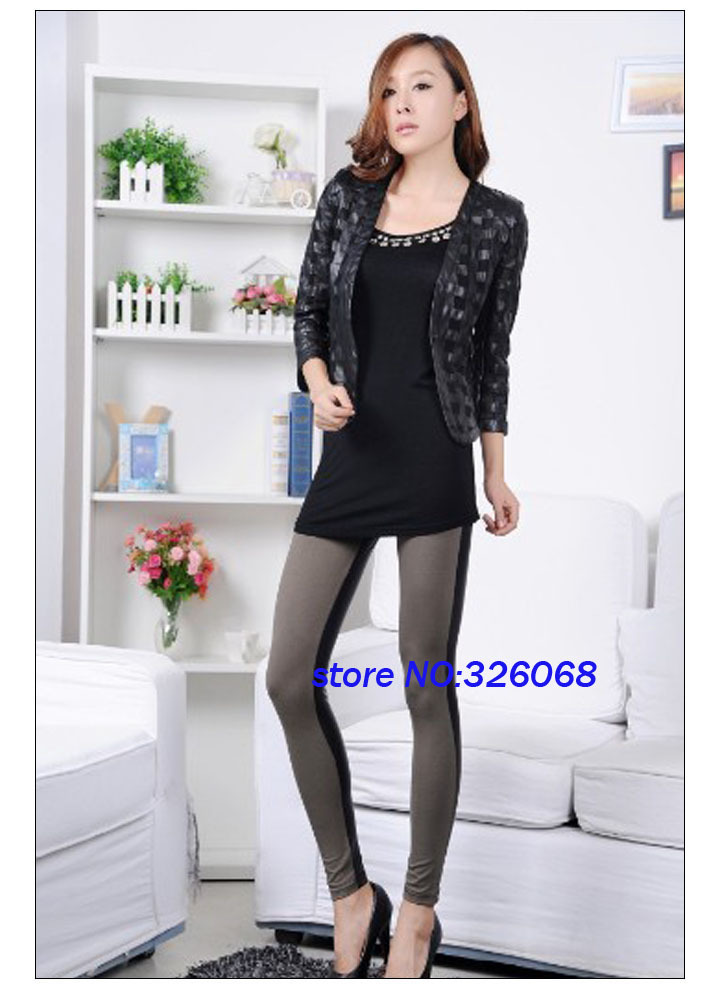 2013 Fashion Front Leather Back Cotton Mix Women leggings and Lady tight pants