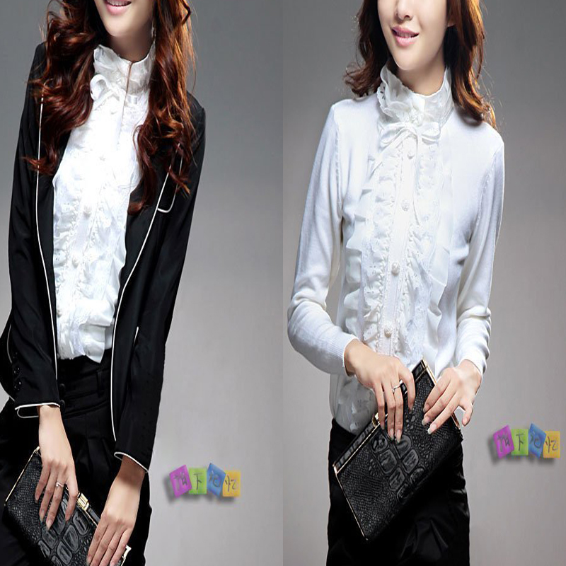 2013 fashion gentlewomen lace solid color stand collar knitted slim basic shirt sweater (WC005)