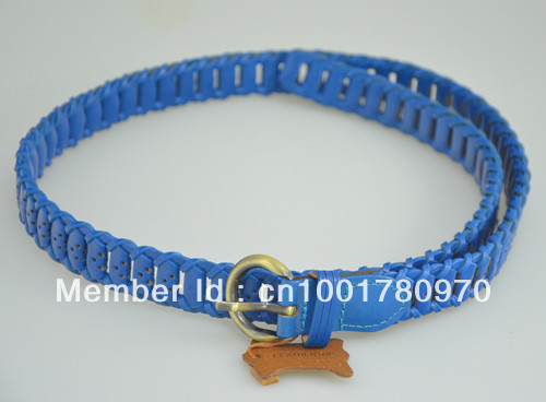 2013 Fashion Hand-made Leather Braided Belt Old English Brass Buckle For Long Dress/Short Dress/Long T-shirt/Trousers